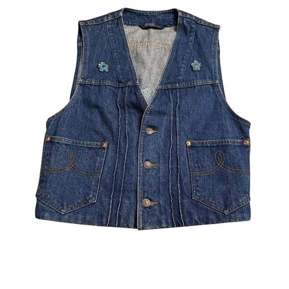 Polo Ralph Lauren Jackets & Blazers - 👖 Vintage Polo Ralph Lauren Denim Vest M Embroidered Flowers Y2K‎ Western 🌼